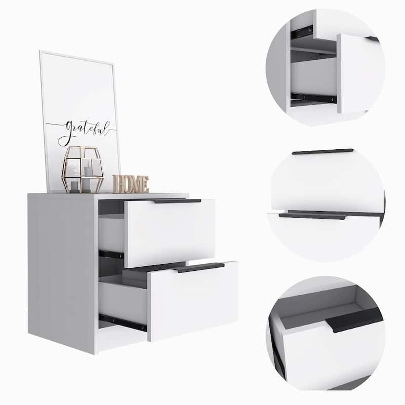 Nightstand with Two Drawers, Metal Handle