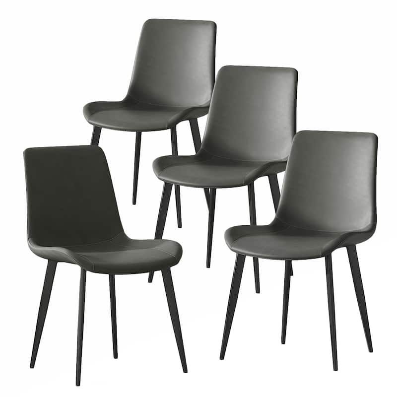 4PCS Faux Leather Metal Frame Dining Chairs - Dark Grey