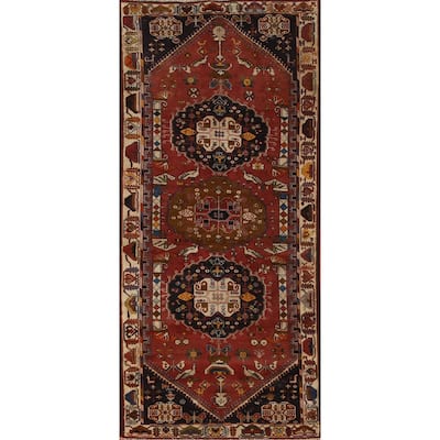 Pictorial Shiraz Kashkoli Runner Rug Persian Vintage Wool Carpet - 3'10"x 9'10"