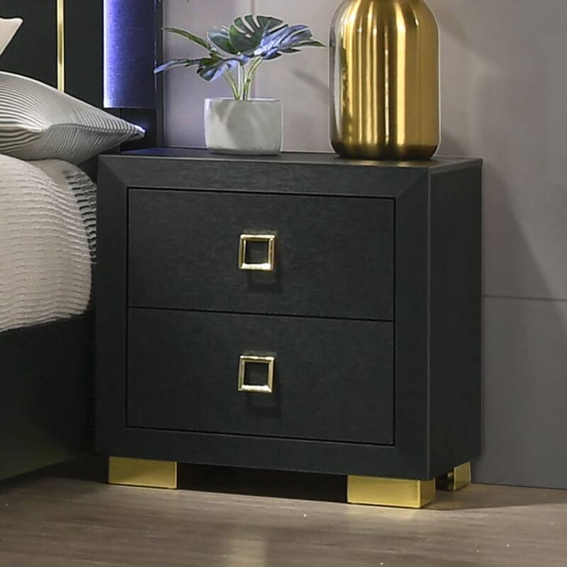 Chic Nightstand with Stylish Pulls and Advanced Construction for Bedroom Enhancement - Black - 2-drawer
