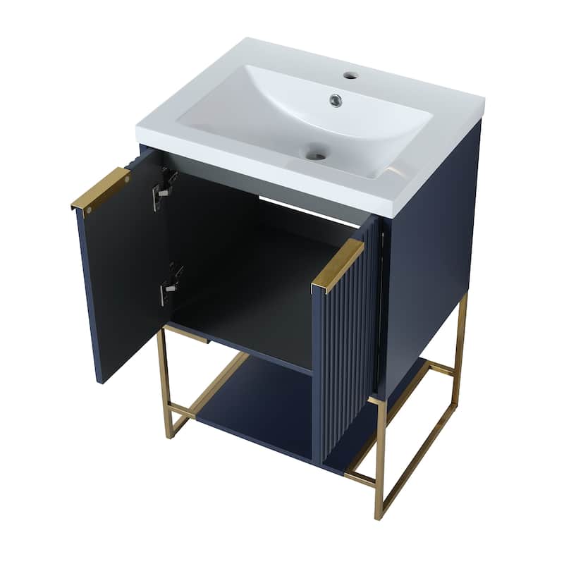 24"/30" Plywood Freestanding Bathroom Vanity Set with White Sink