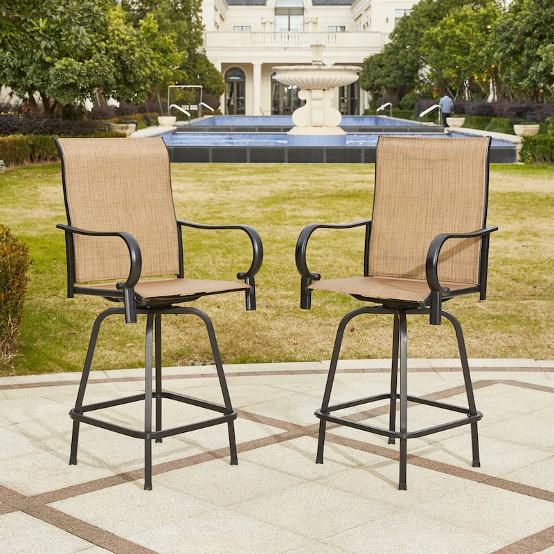 EROMMY Outdoor Swivel Bar Stools Set of 2, 360 Degree Patio Bar Height Chairs with High Back and Textilene Fabric for Garden.