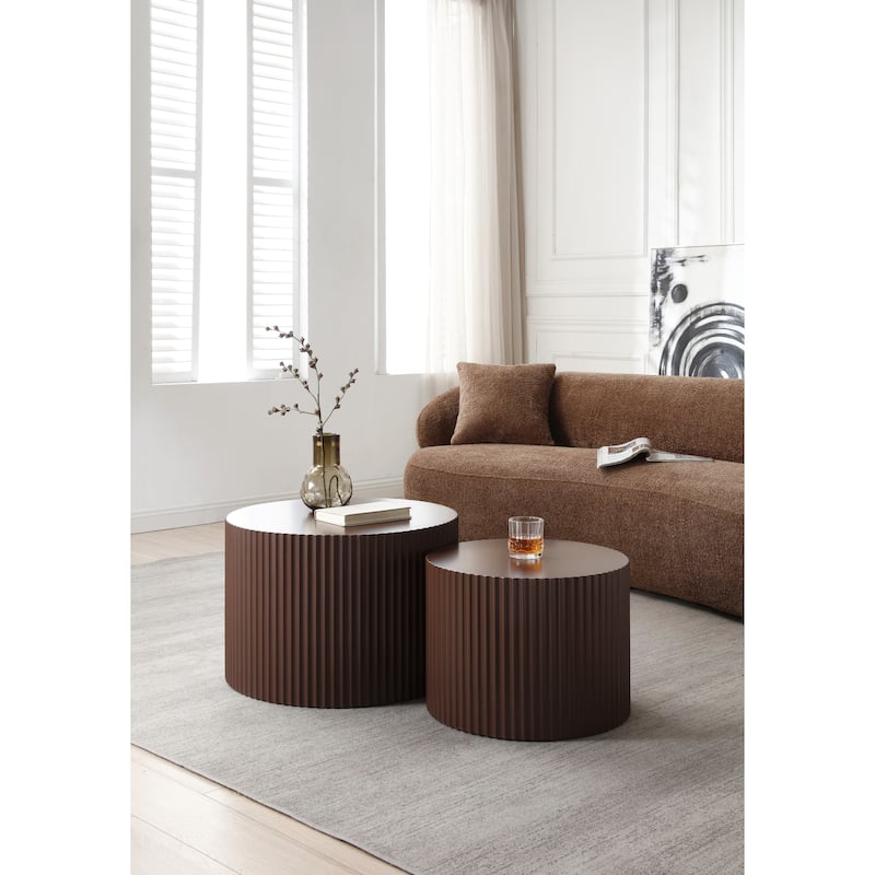 Brown MDF 2-Piece Nesting Coffee Table Set - Ideal for Living Room & Leisure Area