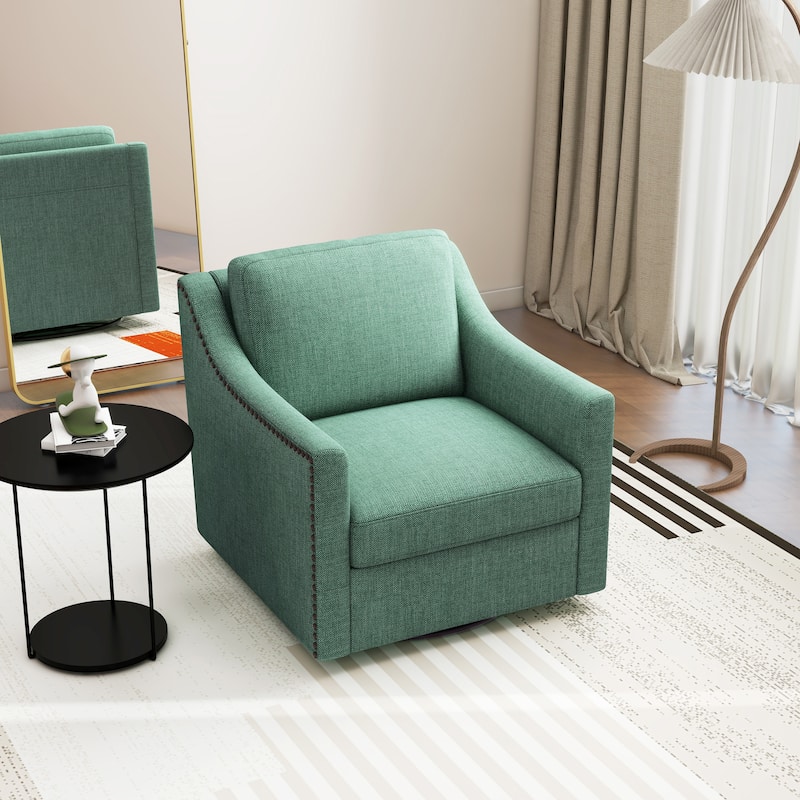Upholstered Swivel Accent Chair Linen Armchair For Living Room