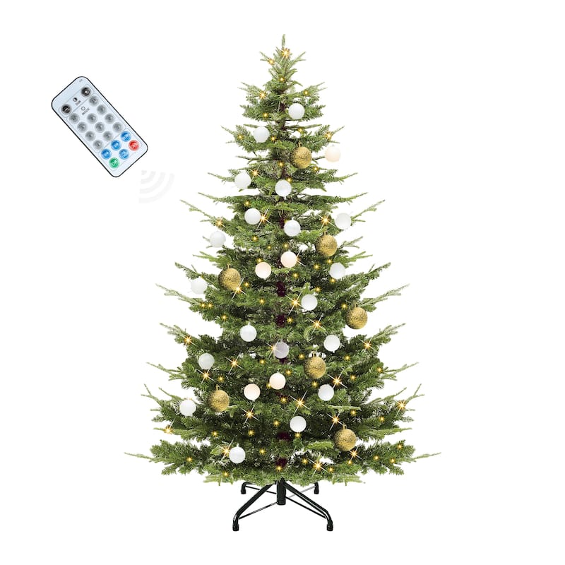 Elegant Pre-Lit Artificial Christmas Tree Collection , Multiple Styles with Remote Control & Snow Flocking - Green - 6.5 Foot