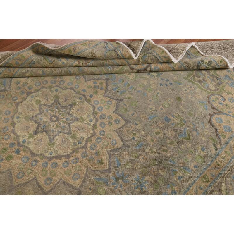 Hand Knotted Oriental 100% Wool Carpet Traditional Medallion Greys & Charcoal Tabriz Area Rug - 10' 11'' X 8' 5''