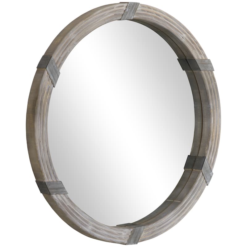 30.75" Farmhouse Wood Wall Round Mirror for Wall Decor - Natural