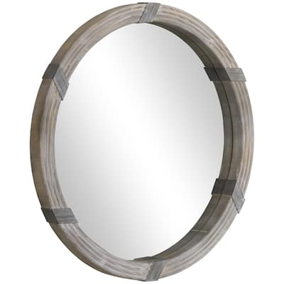 31" Wood Wall Mirror, Round Mirror for Wall, Natural Wood Color - Natural Wood