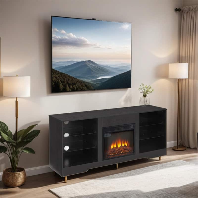 TV Stand Electric Fireplace TV Stand w/Shelves,3D Fireplace TV Stand