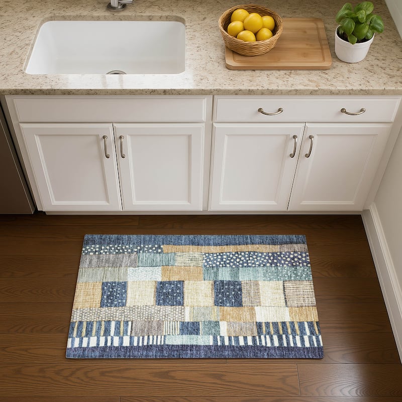 Premium Washable Super Soft Modern Patchwork Mayfield Rug - Navy - 1'8" x 2'6"