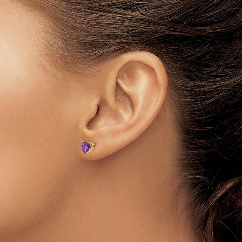 Curata 14k Yellow Gold 6mm Heart Amethyst Stud Earring