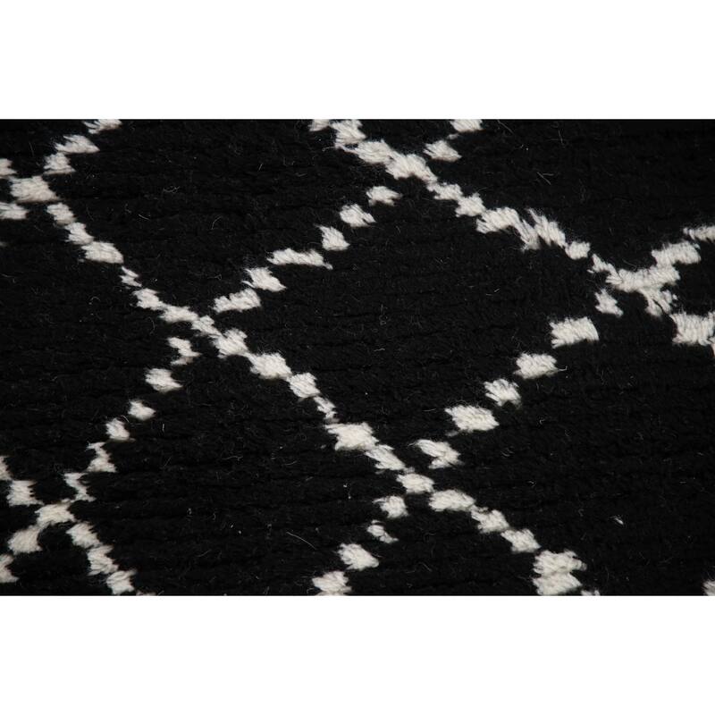 Black Plush Moroccan Indian Area Rug Hand-Knotted Wool Carpet - 5'2"x 8'1"