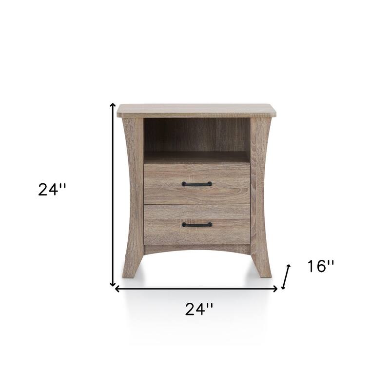 Wood Rustic Nightstand with 2 Drawers and Metal Handles