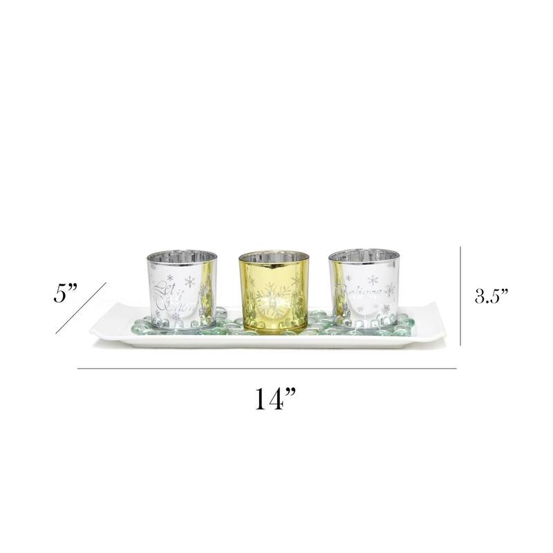 5-Piece Christmas Candle Holder Display Set - 14" - Silver and Gold