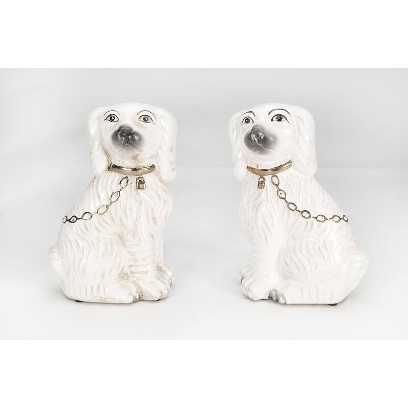 Gerald 2-Piece Ceramic Decorative Staffordshire Dog Figurine - Off White/Black/Gold