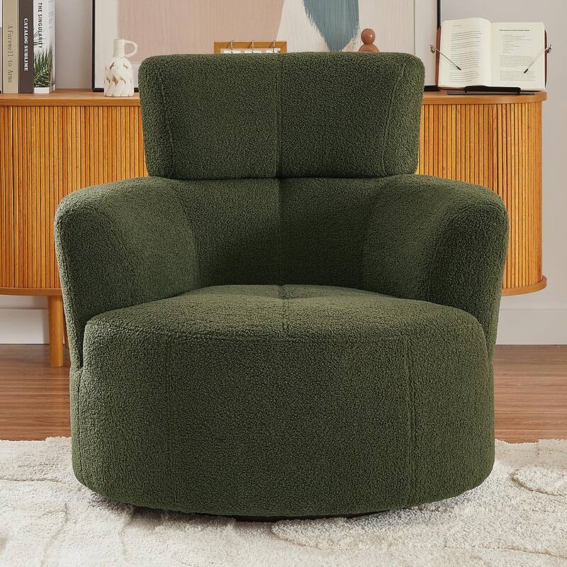 Roomfitters 360° Upholstered Swivel Barrel Accent Chair with Adjustable Headrest for Living Room