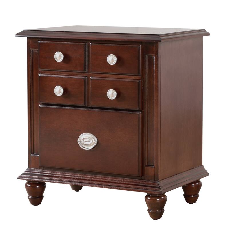 5-Drawer Wooden Nightstand - 27" - Dark Brown