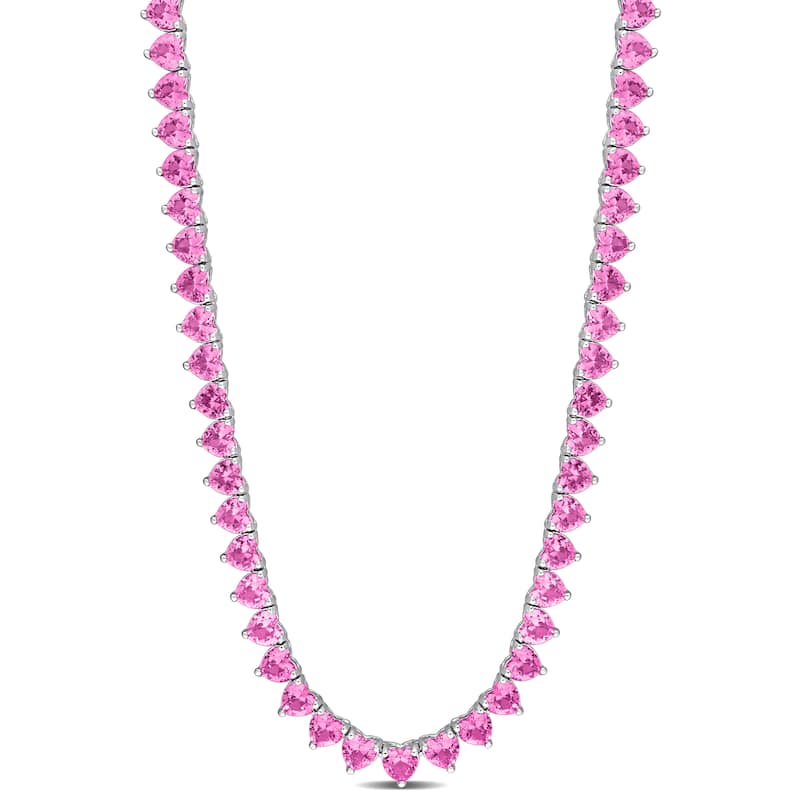 Miadora 31.2ct TGW Created Pink Sapphire Necklace in Sterling Silver
