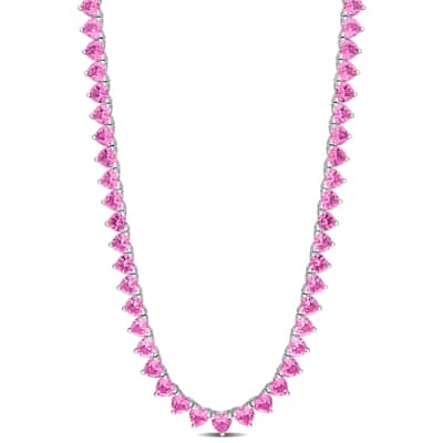 Miadora 31.2ct TGW Created Pink Sapphire Necklace in Sterling Silver