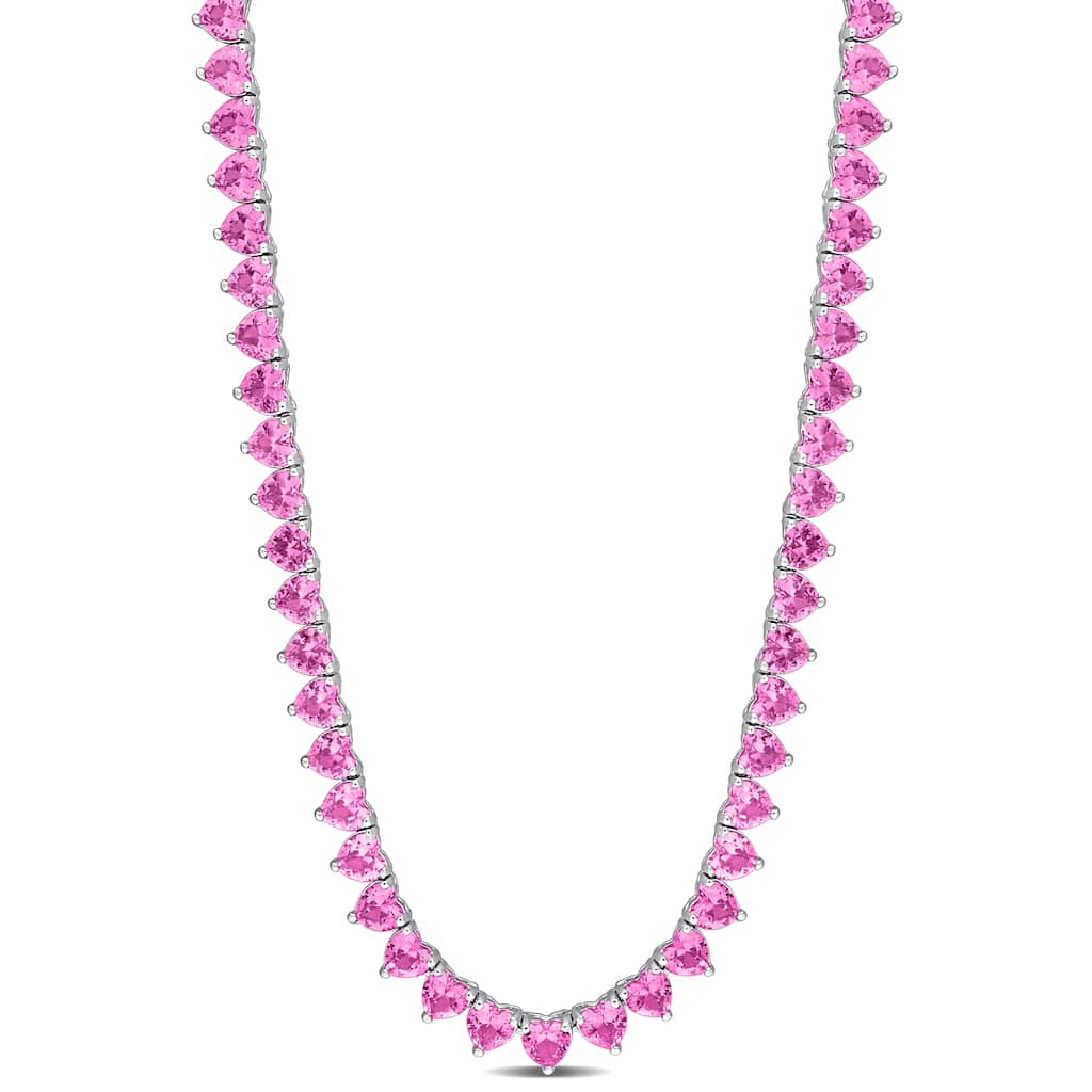 Miadora 31.2ct TGW Created Pink Sapphire Necklace in Sterling Silver