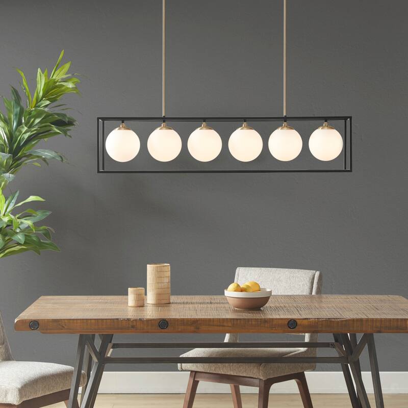 INK+IVY Helena 6-Light Frosted Glass Globe Linear Chandelier