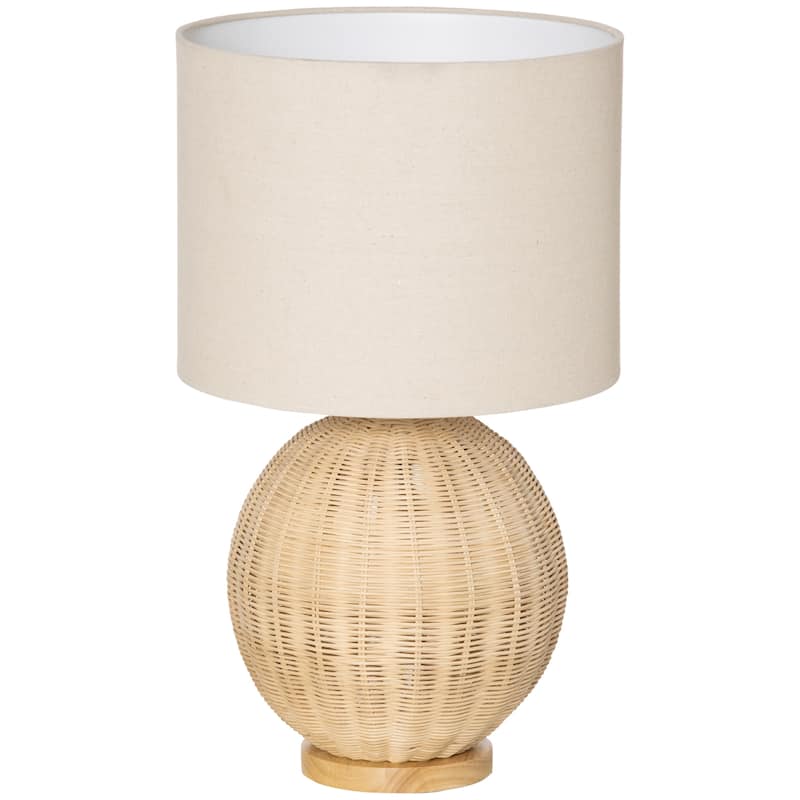 HOMCOM Nautical Style Table Lamp, Bedside Reading Light with White Fabric Lampshade and Rattan Base for E26 LED or Halogen Bulb