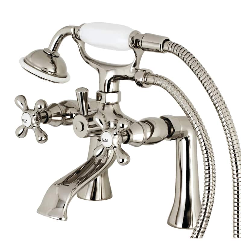 Kingston Brass Deck Mount Clawfoot Tub Faucet with Hand Shower in Matte Black - Polished Nickel