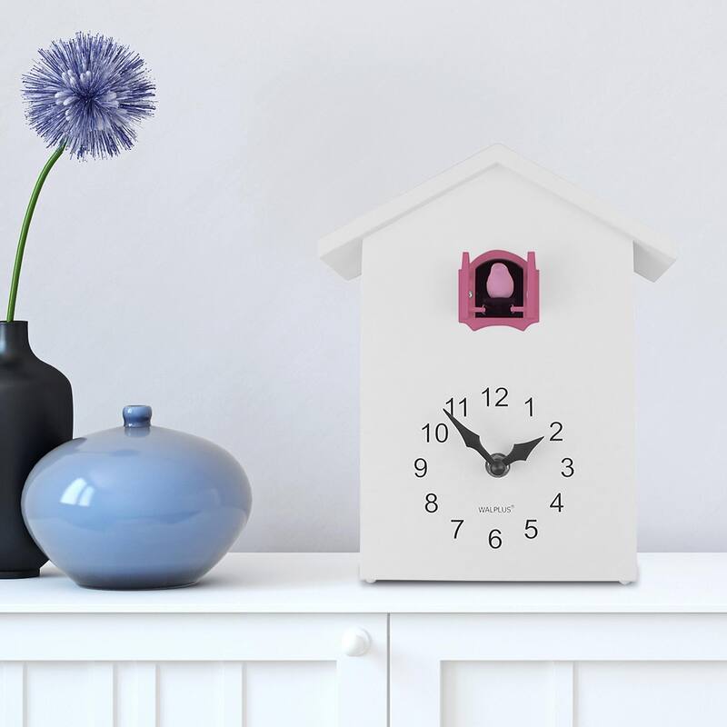 Walplus White Minimalist Cuckoo Clock Colorful Window 4 Changeable Birds