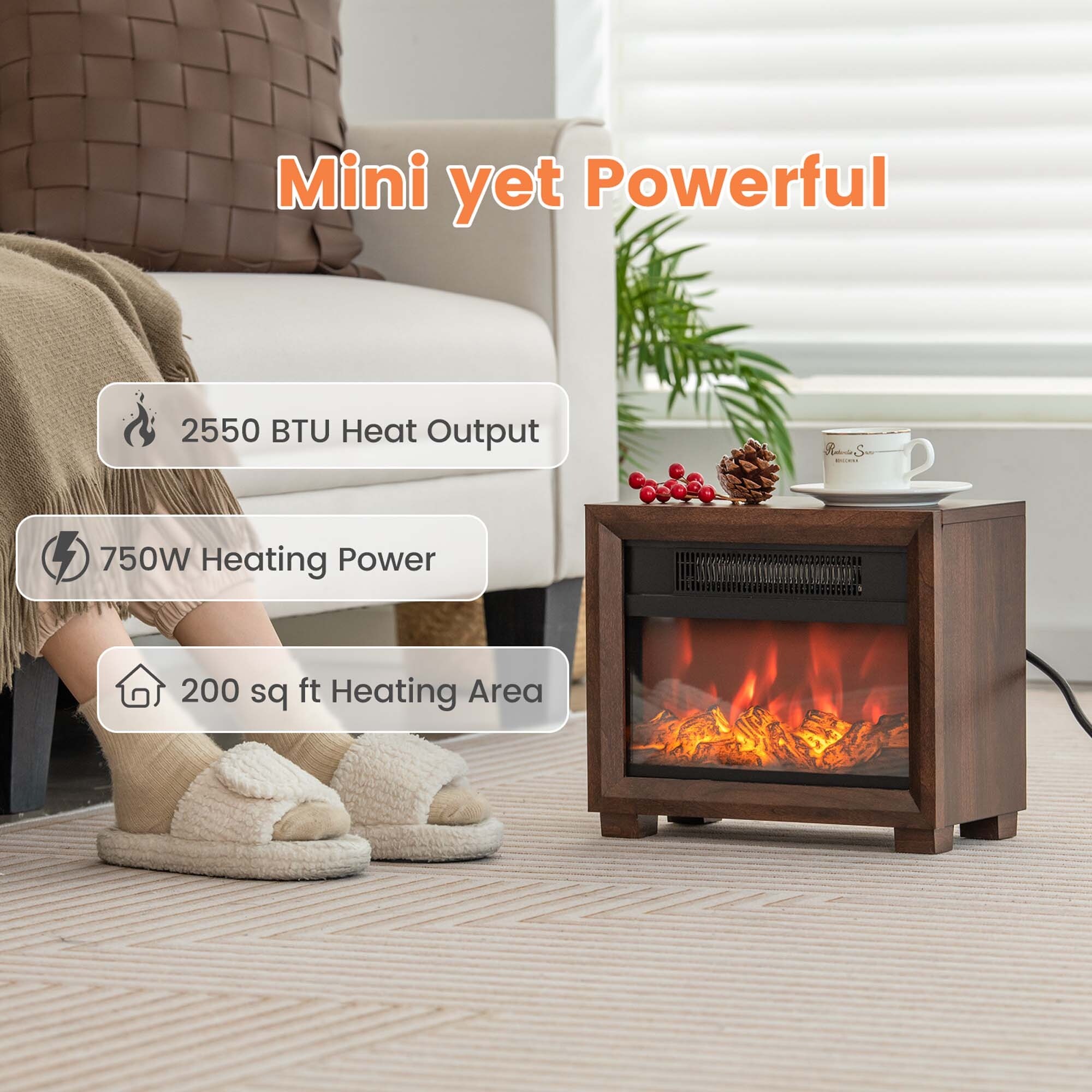 Mini Desktop Electric Fireplace Heater Portable Wooden Fireplace
