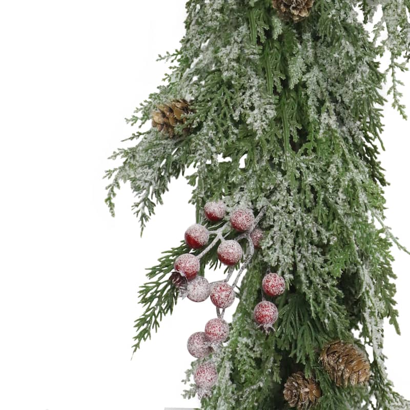 Puleo International 9' x 10" Artificial Flocked Garland Adorned with Pinecones and Red Berries