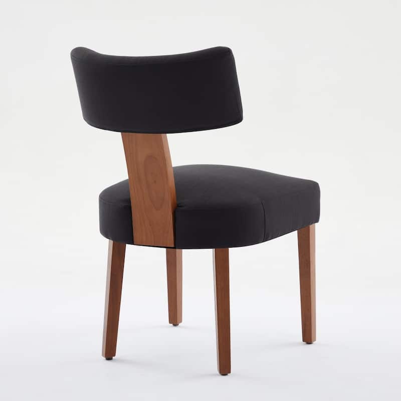 Set of 2 Upholstered Dining Chairs with Curved Backrest, Wooden Legs