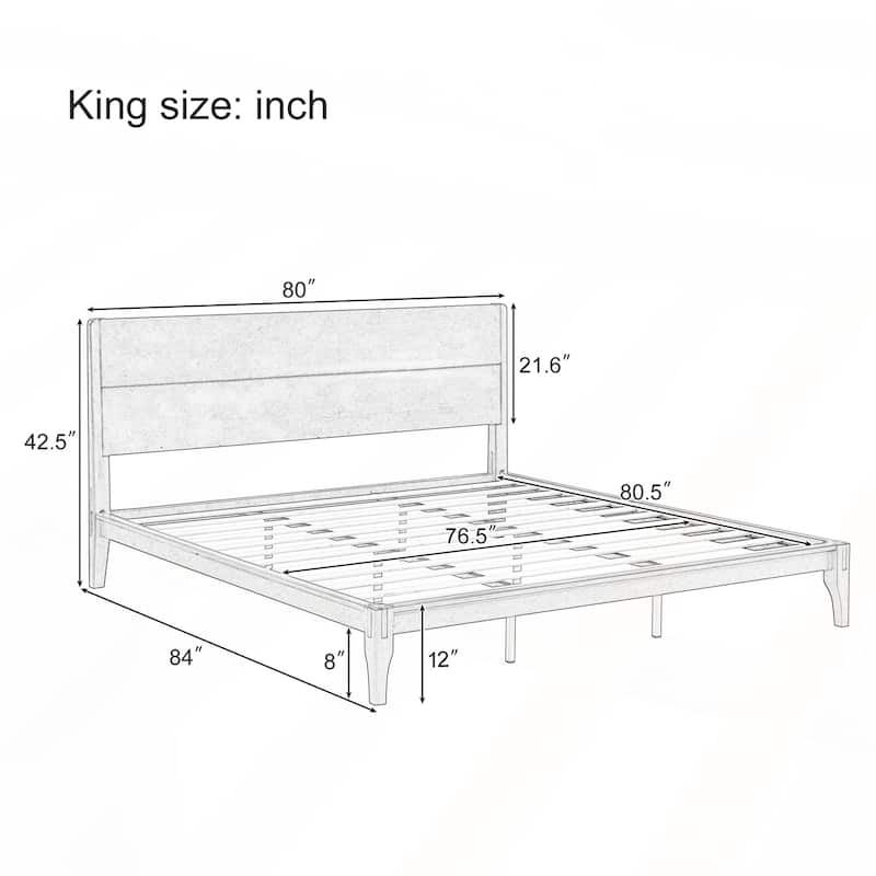 Mid-Century Modern King Size Bamboo Wood Platform Bed