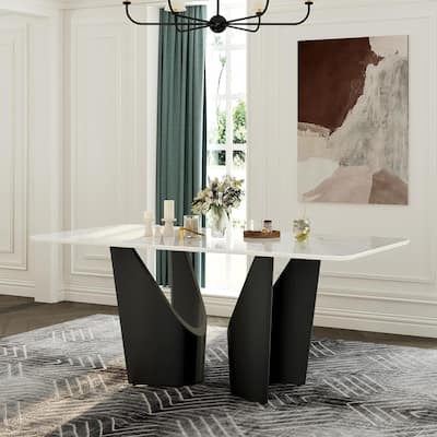 71 inch White Sintered Stone Dining Table with Black Base