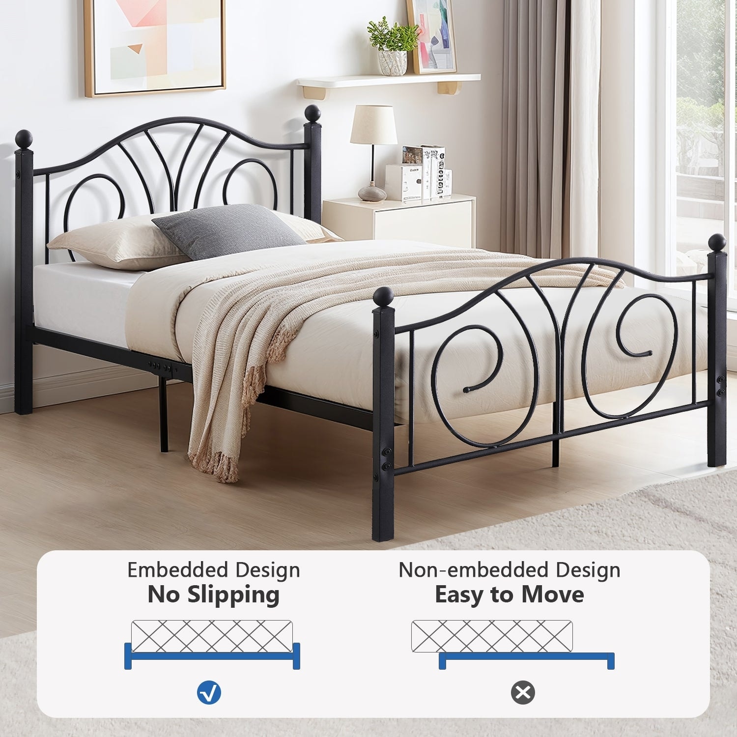 Javlergo 2-Pack Twin Size Bed Frame with Roman Columns Curved