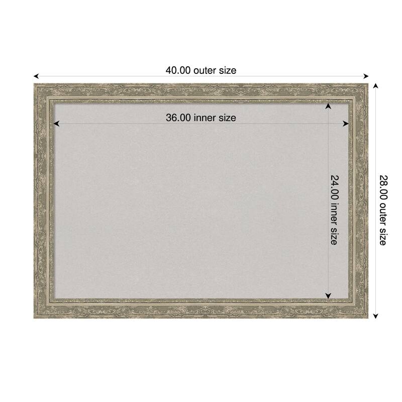 Filigree Silver Framed Cork Board - Bulletin Board, Organization Board, Pin Board - Grey - 40 x 28 in