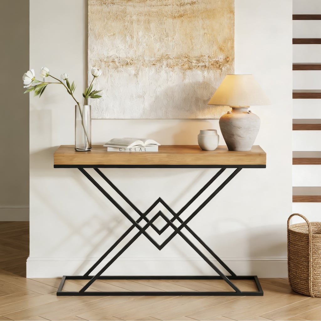 Solid Wood Console Table, 43.2" Modern Industrial Entryway Table