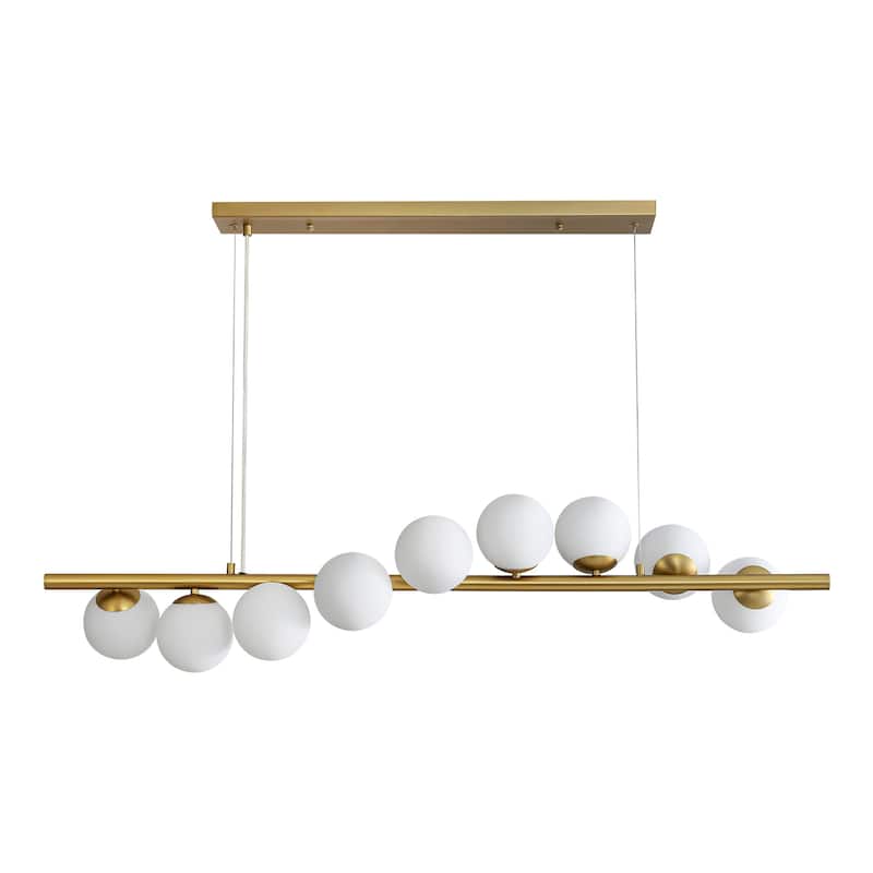9-Light Modern Linear Cluster Frosted Glass Globe Chandelier in Gold Finish, Dining Room Light