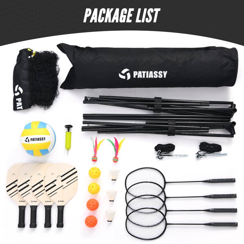 Patiassy 17 ft Portable Height Adjustable Badminton Pickleball Volleyball Net Set