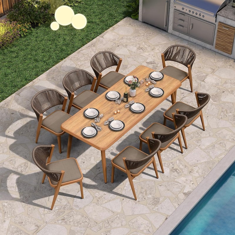 PURPLE LEAF Outdoor Dining Set Teak Aluminum Patio Furniture Set Dining Table And Wicker Chairs