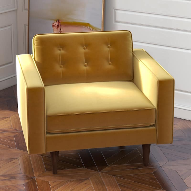 Kerry Mid-Century Modern Tufted Furniture Style Wide Comfy Armchair in Yellow