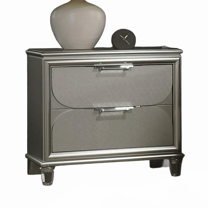 Contemporary Silver 1pc Nightstand Acrylic Handles