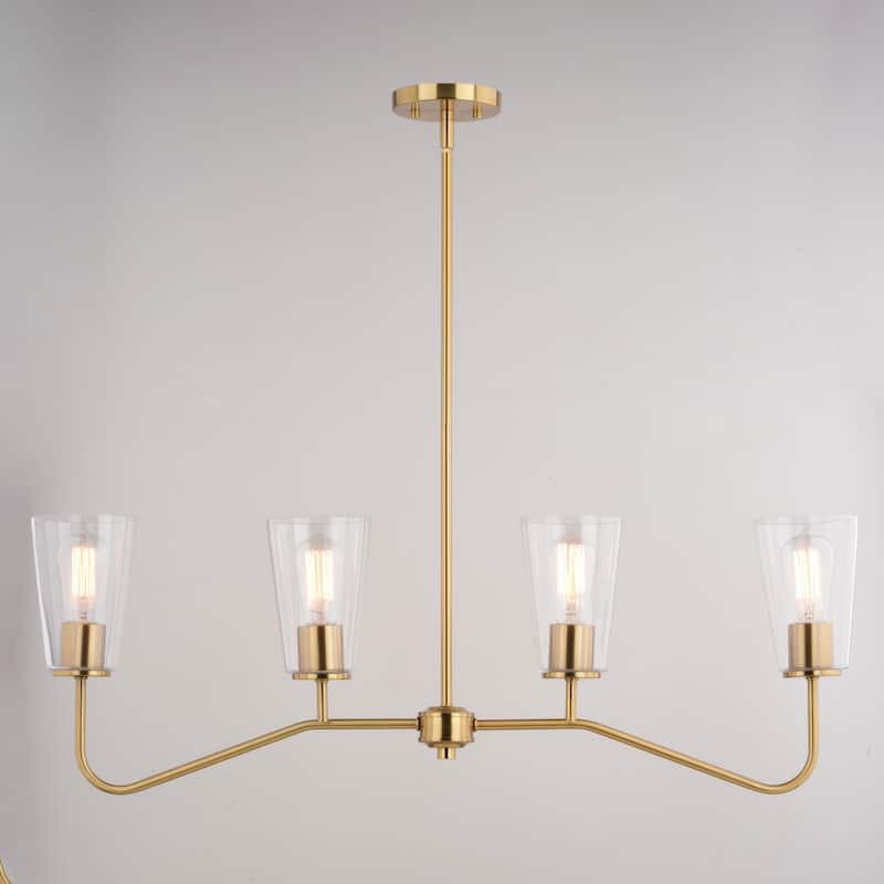 Beverly Linear Chandelier Island Pendant Light Fixture Clear Glass Shade, LED Compatible