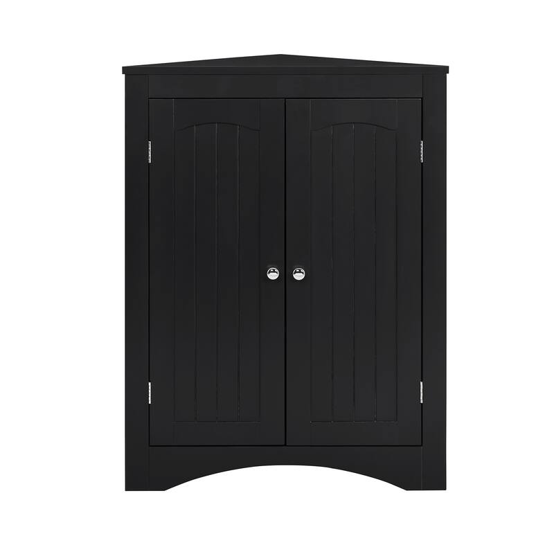 Roomfitters Corner Storage Cabinet with Doors, Free Standing Sideboard Cabinet with Adjustable Shelf for Living Room, Black