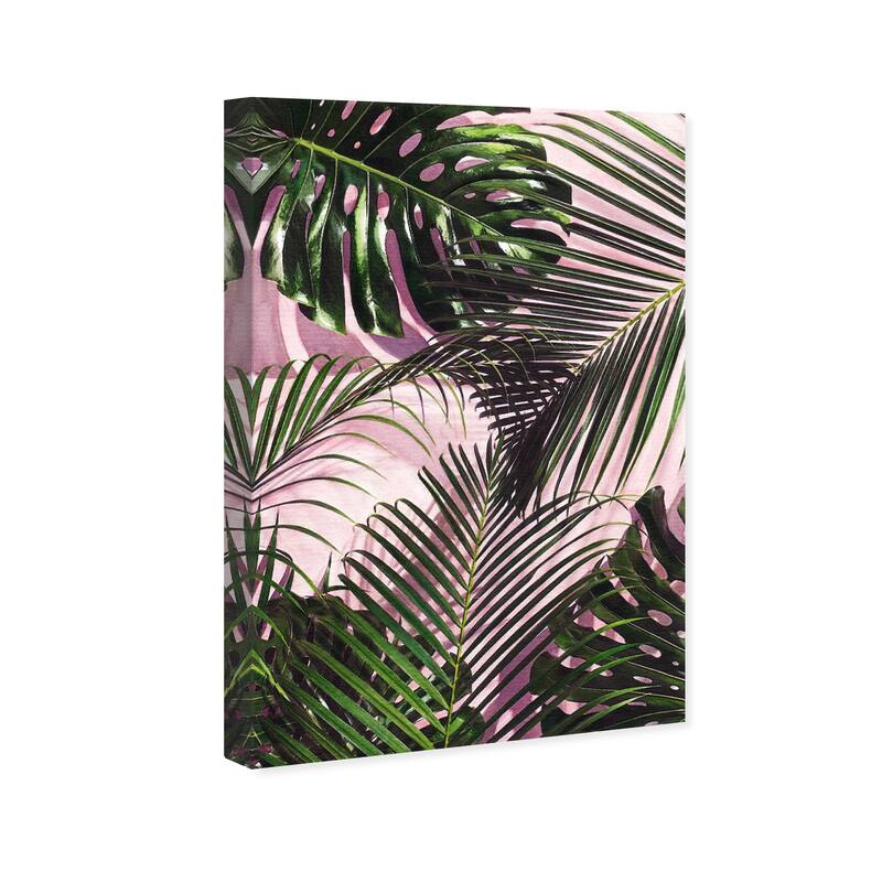 Wynwood Studio Canvas Floral and Botanical Crowded Leaves Pink and Tropical Wall Art Canvas Print