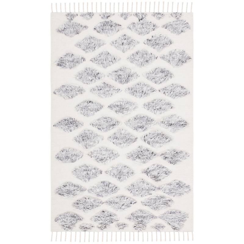 SAFAVIEH Handmade Casablanca Shag Rouba Tribal Wool Rug - 4' x 6' - Grey/Beige
