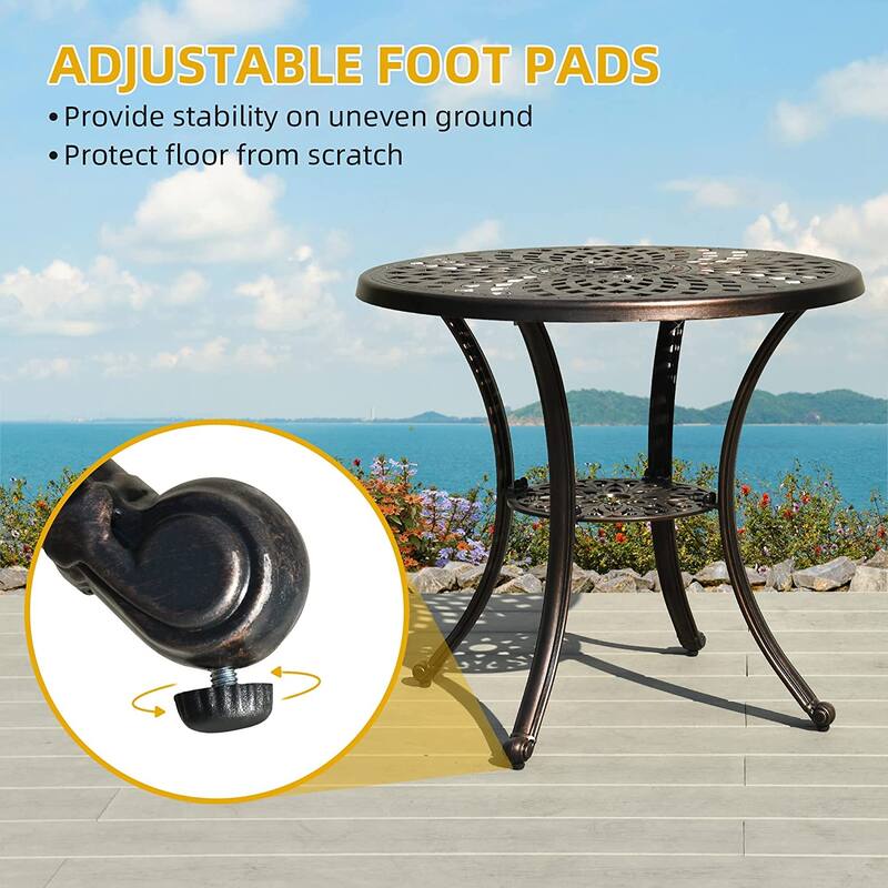 Moasis 30" Round Patio Dining Table Cast Aluminum Outdoor Bistro Table With Umbrella Hole