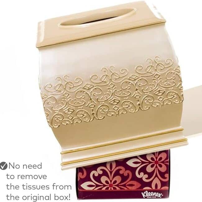 Creative Scents Shannon Beige Square Tissue Box Cover - Gold - Gold