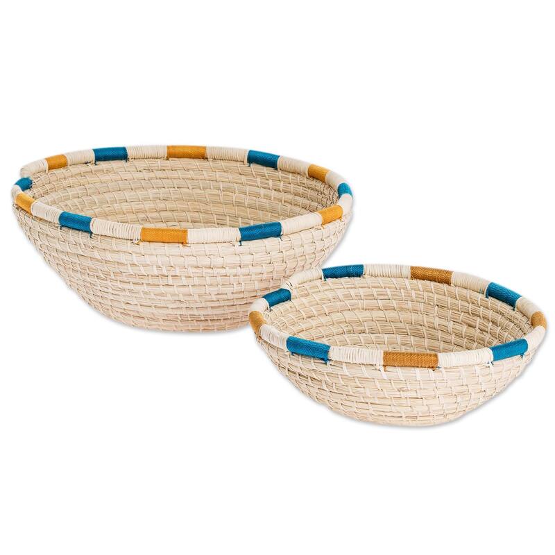 Novica Handmade Coiled Accents Natural Fiber Baskets (Pair)