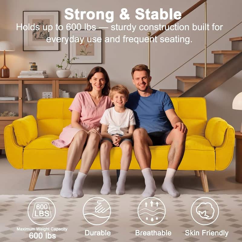 75″ Convertible Futon Sofa Bed, Small Futon Couch with Adjustable Backrest, Sleeper Sofa Couches for Small Living Room, Office