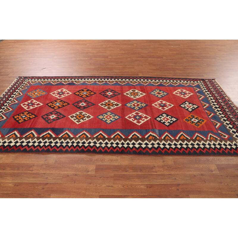 Vegetable Dye Kilim Qashqai Persian Vintage Rug Flatweave Wool Carpet - 4'6"x 9'7"